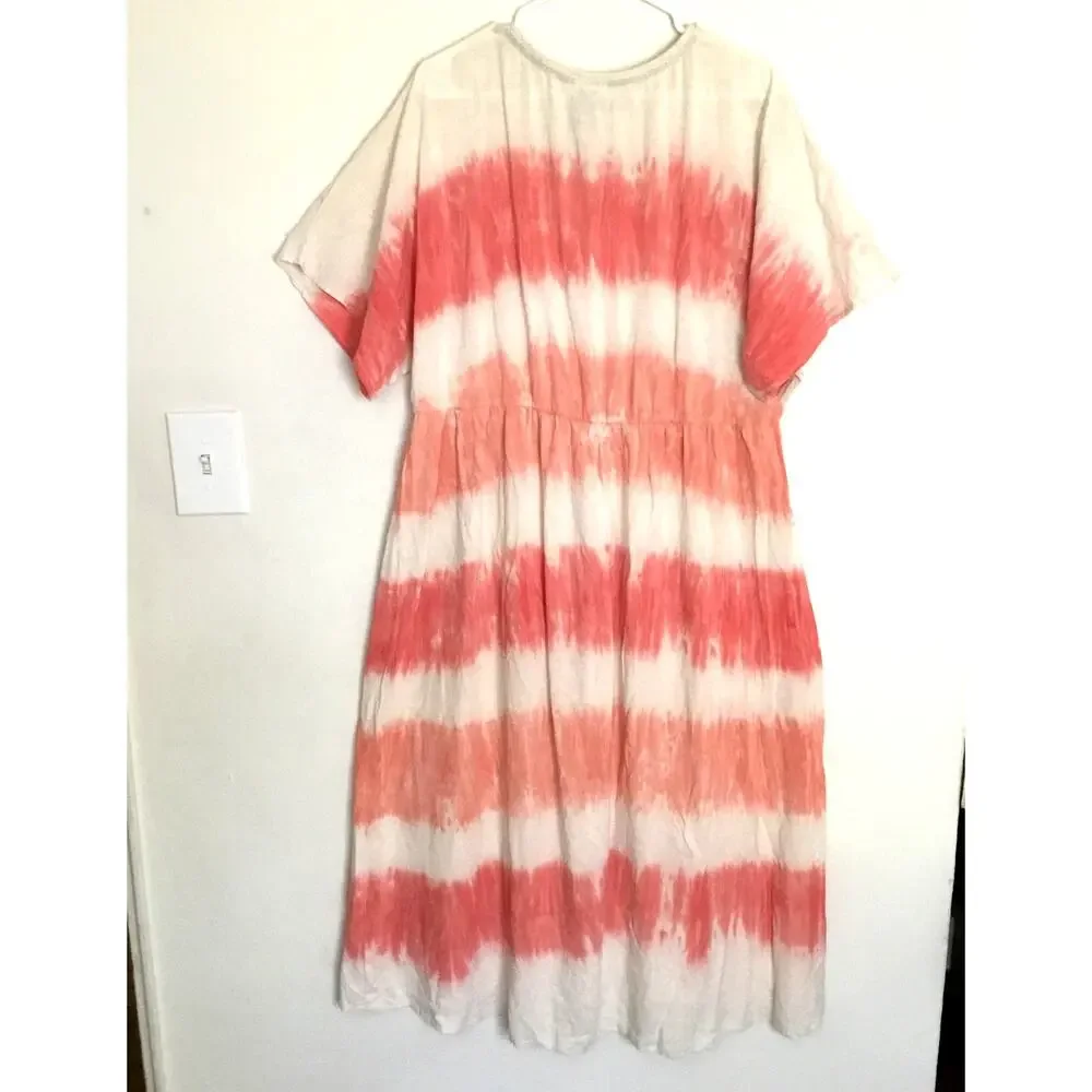 Knox Rose Tie-Dye Cream Orange Boho Style V-Neck Maxi Dress Sz XL - Picture 5 of 7